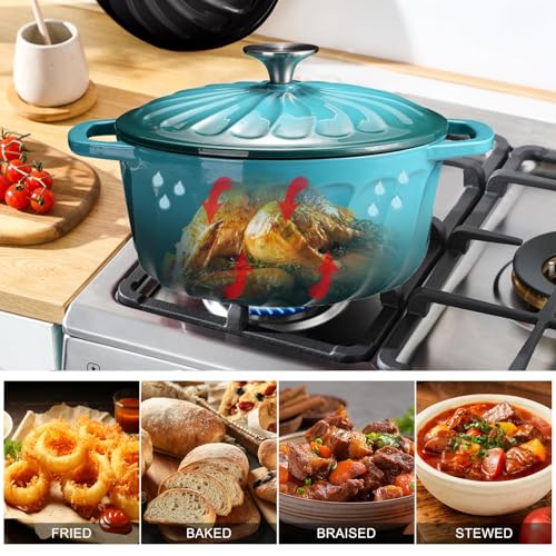 Enameled Cast Iron Dutch Oven Pot with Lid (BlueGreen / 6 QT)
