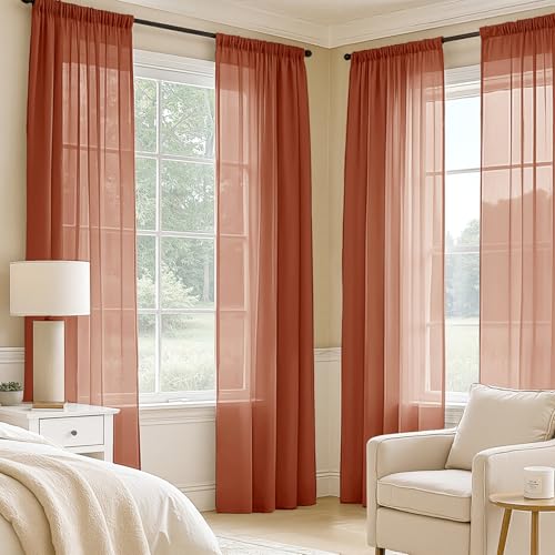 4 Panels Fall Burnt Orange Sheer Curtains 54 x 96 Inches (54"W x 96"L (Pack of 4) / Burnt Orange)