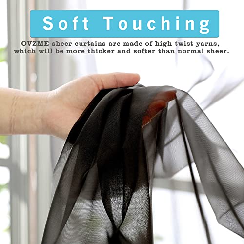 Black Sheer Curtains Dark Color Curtain Panels for Living Room (Black / 42"W x 108"L (Pack of 2))