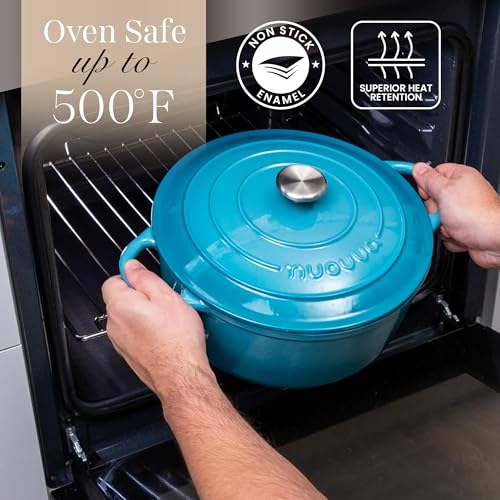 Enamelled Cast Iron Dutch Oven Pot with Lid 6.4 Quart Non Stick Casserole Pot (Blue / 6.4-Quart - Deep)