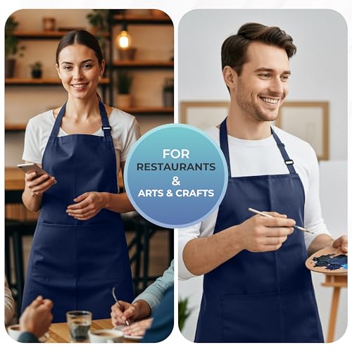 Bib Aprons 4 Pack Adjustable With 2 Pockets Navy (4 Pack / Navy)