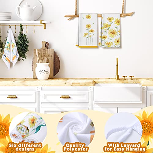 6 Pcs Sunflower Kitchen Towels Yellow Daisy Dishcloth Decorative (Daisy)