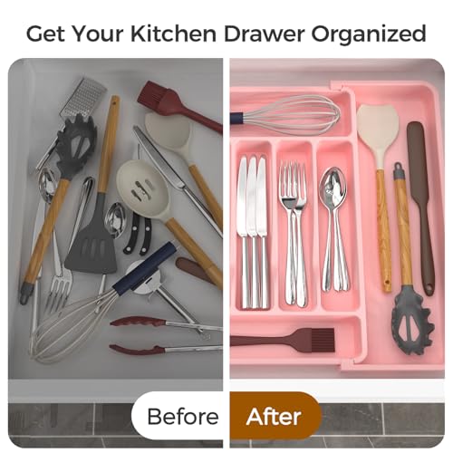 Extra Large Expandable Silverware Organizer (Pink)