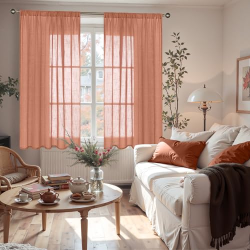 Terracotta Linen Curtains 48 Inch Length (Terracotta / 42"W x 48"L (Pack of 2))