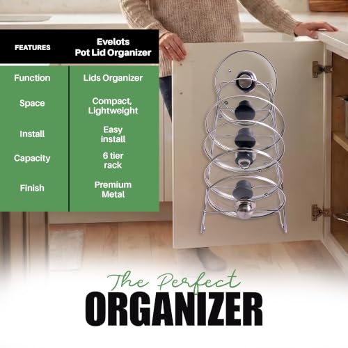 6 Tier Pot Lid Organizer for Cabinet Door or Pantry Wall (Set of 1 / Chrome - Cabinet/Wall Mounted)