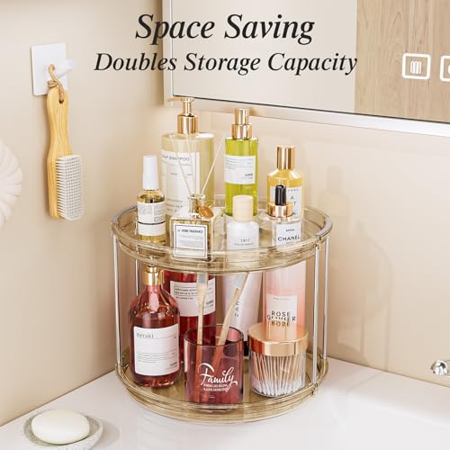 2 Pack 2 Tier Lazy Susan Turntable Organizer 10.6'' Rotating Spice Rack Organization for Cabinet (Amber / 10.6in 2 Pack)