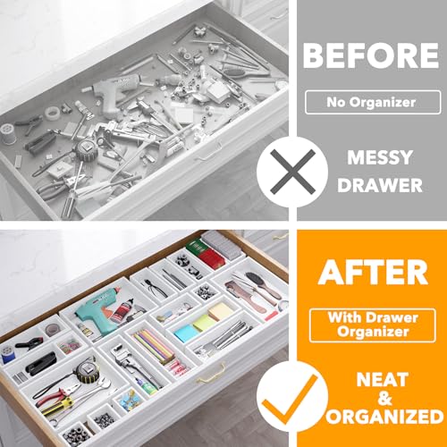 21 Piece Bamboo Drawer Organizer Storage Boxes Set (21-Piece / White)