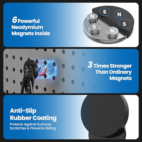 8 Pack Large Magnetic Hooks Heavy Duty Extra Strong Magnetic Garage Hooks Big NdFeB Industrial Magnet Hooks Magnetic Utility Storage Holder Organization with Anti (1.6" Magnet-8 Pack-Black)