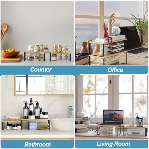 Bamboo Cabinet Organizer Shelf (Black + Natural Beige / 15.6''W)