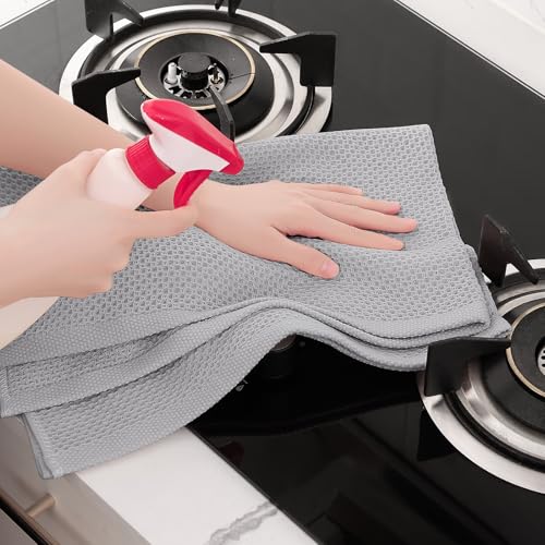 100% Cotton Oversized Waffle Weave Kitchen Towels 8 (Light Gray / 20 X 28 - 8 Pack)