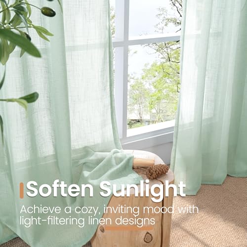 Light Green Linen Curtains 45 Inch Length (Sage Green / 30"W x 45"L (Pack of 2))