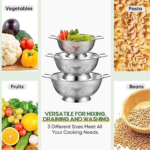 3 Pcs Stainless Steel Colander Set Metal Mesh Strainers (Silver)