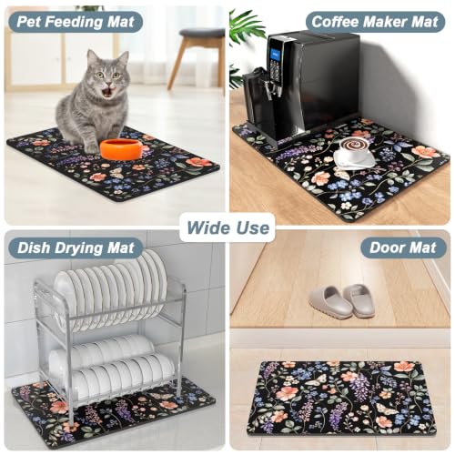 Coffee Mat 12" x 19" Coffee Bar Mats for Espresso Machine Station Accessories and Organizer (Watercolor Wildflower / 12" x 19")