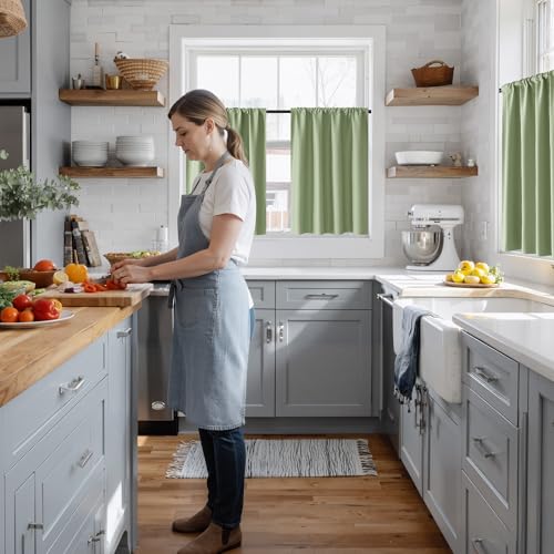 100% Blackout Short Curtains for Small Window (100% Blackout - Sage Green / 42"W x 36"L (Pack of 2))