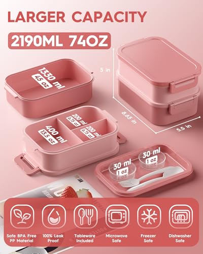 Adults Bento Lunch Box Set with Thermo Bag (Coral Pink)