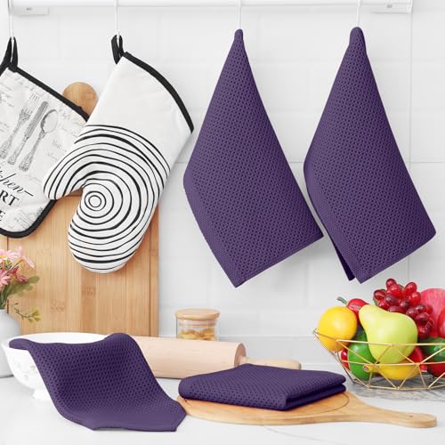 100% Cotton Waffle Weave Kitchen Dish Cloths 12 (Eggplant / 12 X 12 - 12 Pack)