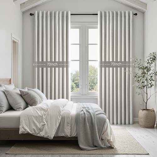 Linen Blackout Curtains & Drapes 92 Inches Long 2 Panels Set for Sliding Glass Doors Modern Pleated Linen Blend Heavy Floor to Ceiling Large Window Drapes 70 Inch Extra Wide (Grey Beige / 70"W x 92"L (Pack of 2))