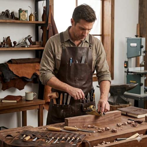 Full Grain Leather & Canvas Apron (Chocolate Brown)
