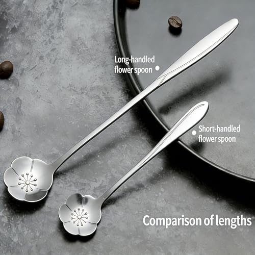 12 Pcs Flower Coffee Tea Spoons Set with Storage Bag (Silver)