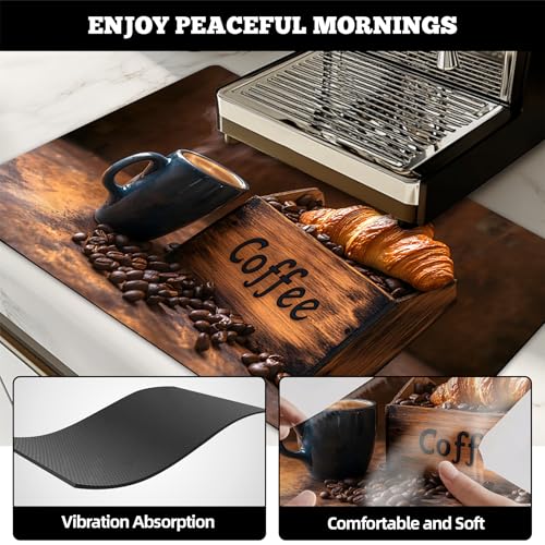 Dish Drying Mat Large Coffee Mat Absorbent Drying Mat for Kitchen Counter Coffee Bar Accessories 32"x 17" (Coffee and Bread 1)