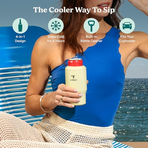 4-in-1 Drink Cooler - Versatile Can & Bottle Holder with Vacuum Insulation - Keeps Drinks Cold Up to 4 Hours - Includes Bottle Opener - Fits Cupholders & Dishwasher Safe - 14oz - Lemon Luau (Lemon Luau / Single)