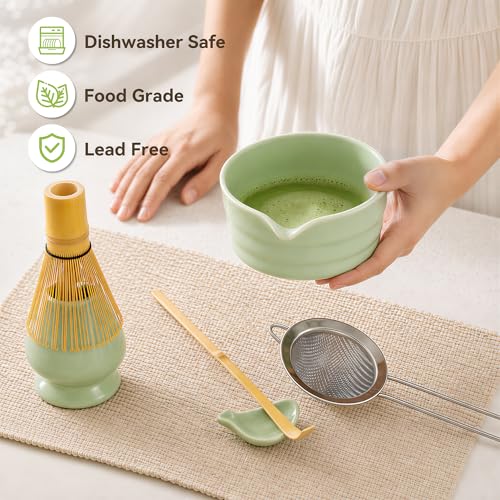 Matcha Whisk Set with Ceramic Bowl (Green)