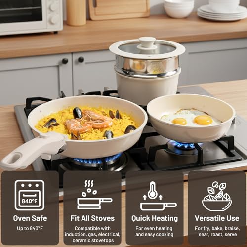 Nonstick Pots and Pans Set (Cream / 25 Pack)
