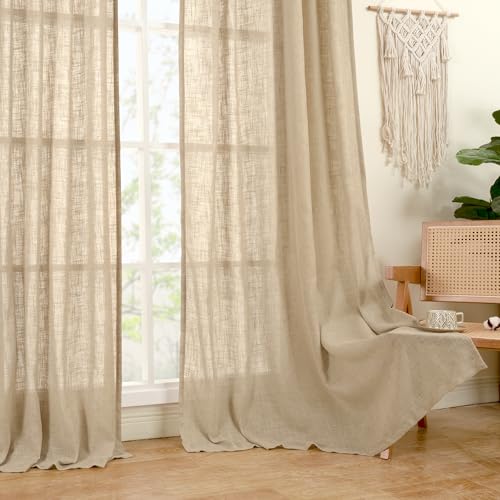 102 Inch Length Light Filtering Sheer Linen Curtains for Living Room (52"W x 102"L (Pack of 2) / Brown)
