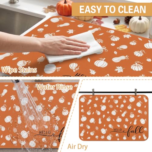 Fall Dish Drying Mat Autumn Decor Kitchen Countertop (Orange 2 / 23" x 15")