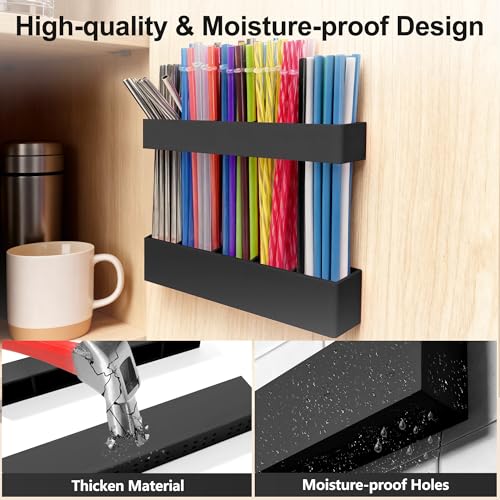 9.5” Large Acrylic Straw Holder for Cabinet Door (Large / Black)