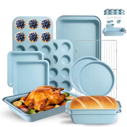 11 Piece Nonstick Baking Pans Set (Slight Blue)