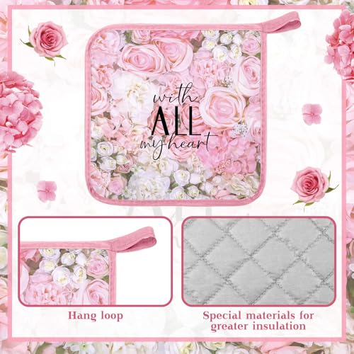 12 Pcs Pot Holders with Pocket (Pink / Pink Rose)