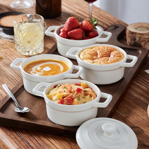 Mini Cocotte 12oz Ceramic Casserole Dish Set with Lid (White / 12oz)