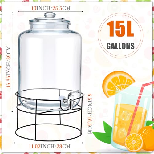 1 Pack 4 Gallon Glass Drink Dispenser for Parties Large Glass Beverage Dispenser with Stand and Spigot Leakproof Water Storage Lemonade Juice Jar Mason with Lid for Wedding Parties Kitchen (4 Gallon)