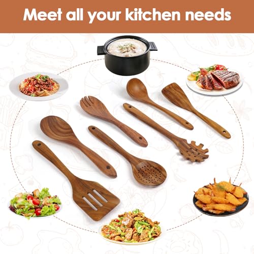 7 Pieces Teak Wooden Spoons Set for Cooking with Spatula and Ladle (HA2-0001)