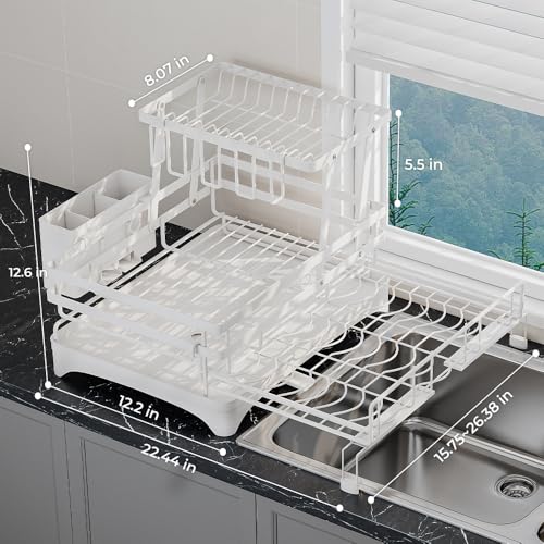 2 Tier Large Dish Drying Rack (White)