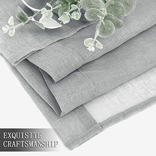 Short Sheer Curtains Living Room Linen Textured Curtain Sheers Light Filtering Voile Rod Pocket Curtains for Bedroom (38"W x 45"L (Pack of 2) / Silver Grey)