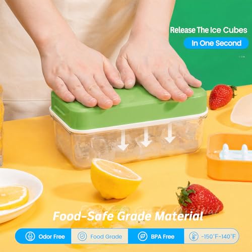 Ice Cube Tray with Lid and Bin (Green / 0.8"-84Cubes)