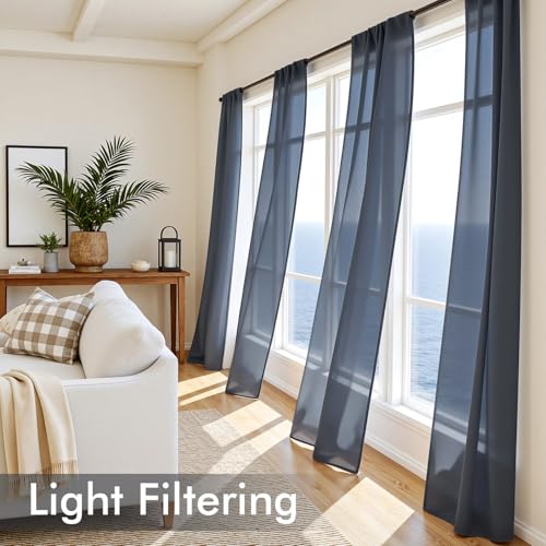 Navy Blue Sheer Curtains 84 Inches Long 4 Panels 42 x 84 Inches (42"W x 84"L (Pack of 4) / Navy Blue)