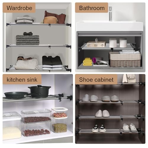 Expandable Closet Tension Shelf Rod Tension Shelves for Closet (19.68 - 31.49 inches / Black)