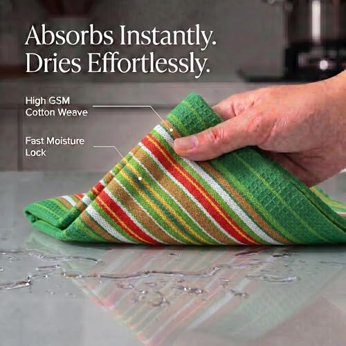 Kitchen Towel Cotton Dish Towel 20”x30” (20" x 30" (Set of 6) / 129 Green - Stripes)