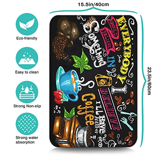 Coffee Bar Mat Accessories for Countertop Absorbent Hide Stain Rubber Backed Dish Drying Mats for Kitchen Counter Draining Pad Decor Gift (Coffee-3 / 16" x 24")