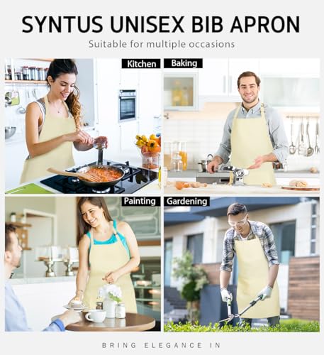 2 Pack Adjustable Bib Apron Waterdrop Resistant with 2 Pockets Cooking Kitchen Aprons for Women Men Chef (Cream / 2 Polyester)