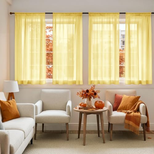 Yellow Sheer Curtains 63 Inches Long 4 Panels 42 x 63 Inches (42"W x 63"L (Pack of 4) / Yellow)