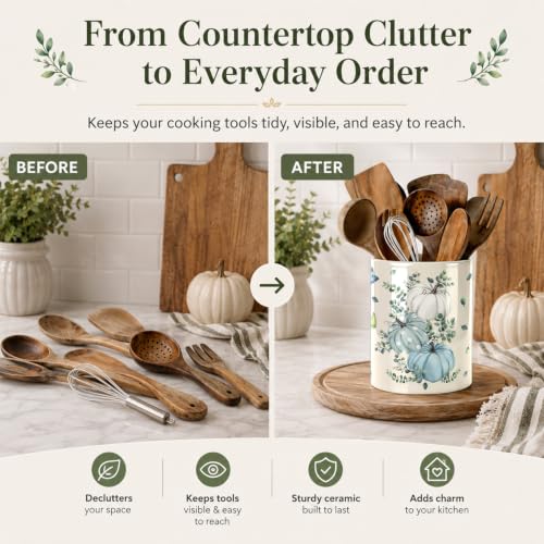 Fall Blue Kitchen Utensil Holder (Fall Pumpkin Blue)