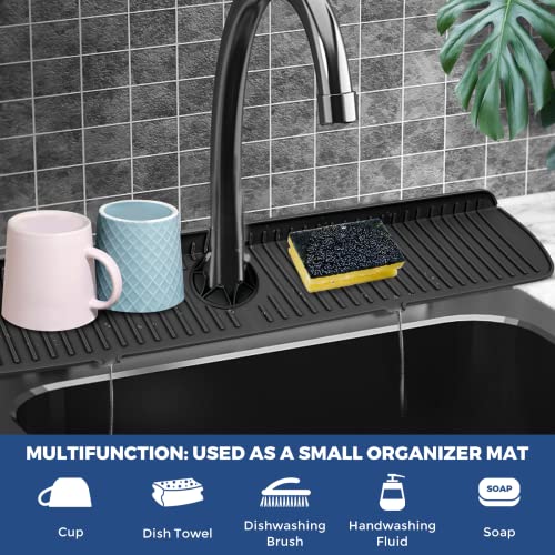 Silicone Faucet Handle Drip Catcher Tray (Black(1Pack): 24"x5.55")