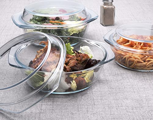 Set of 6 Pieces Round Tempered Glass Casserole Dish with Lids (0.7QT+1QT+1.5QT)