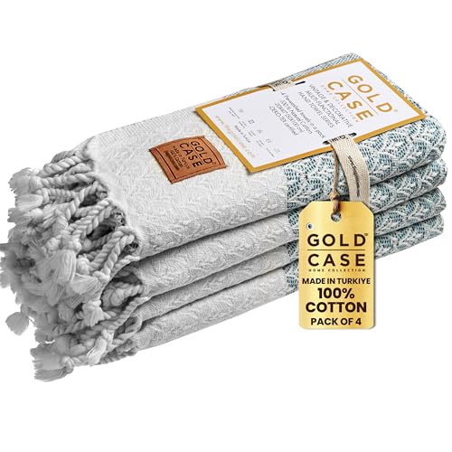 Gold CASE Turkish Hand Towels for Bathroom & Kitchen (Aqua / 20x40"-Helen)
