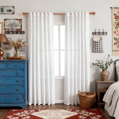 Patio White Sheer Curtains for Sliding Door 90 inch Length 2 Panels Set (50"W x 90"L (Pack of 2) / Pure White)