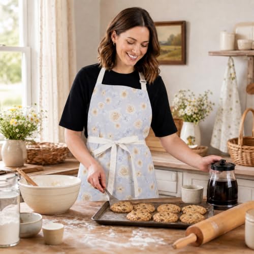 Kitchen Aprons for Women with 2 Pockets (Blue/Purple)